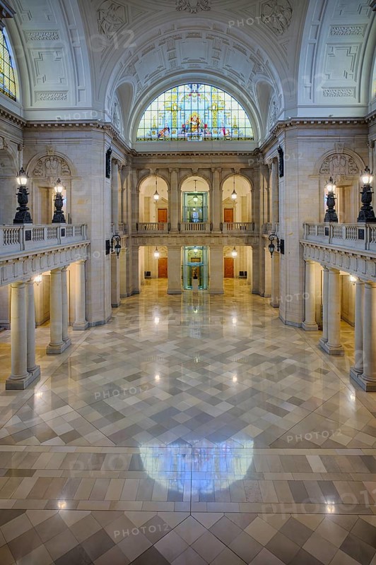 Interior, gallery, gallery, lift, domed hall, Federal Administrative Court, former Imperial Court of Justice, Leipzig, Saxony, Germany, Europe