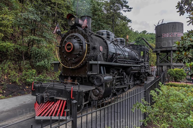Dollywood Express steam locomotive carries guests throughout the Dollywood amusement park in Pigeon Forge, TN, United States of America, USA, North America