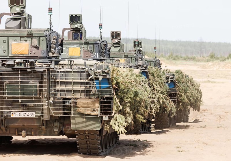 Cougar infantry fighting vehicles are camouflaged and deployed as part of the NATO Steadfast Defender large-scale manoeuvre and the German part of the exercise, Quadriga 2024, in Pabrade, 29.05.2024