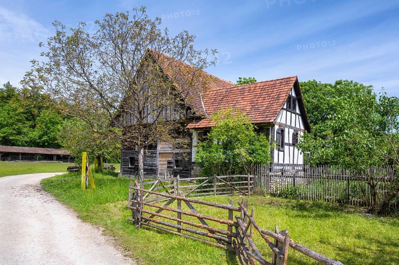 Traditionally built, old small farmhouse, probably 17th century, original location: Mennwangen in Deggenhausertal, Lake Constance district, Neuhausen ob Eck open-air museum, Tuttlingen district, Baden-Wuerttemberg, Germany, Europe