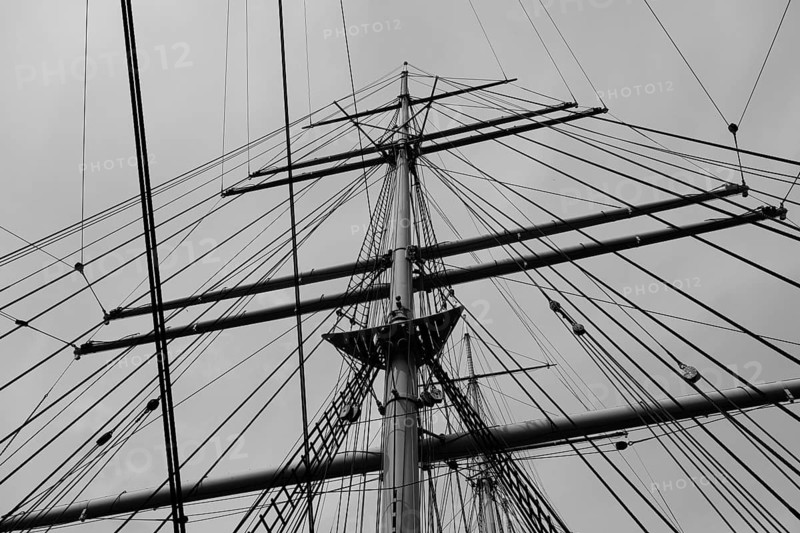 Old sailing ship in the Hamburg Harbour Museum, black and white, Hanseatic City of Hamburg, Germany, Europe