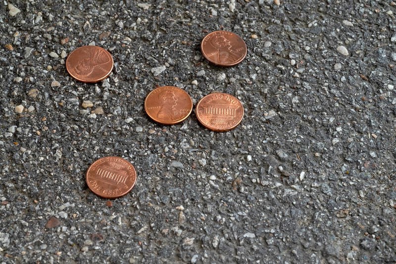 Money lying on the street, one cent, US currency