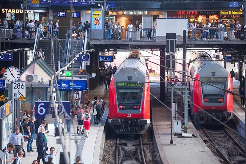 Platform with local trains at Hamburg Central Station, Germany, Europe