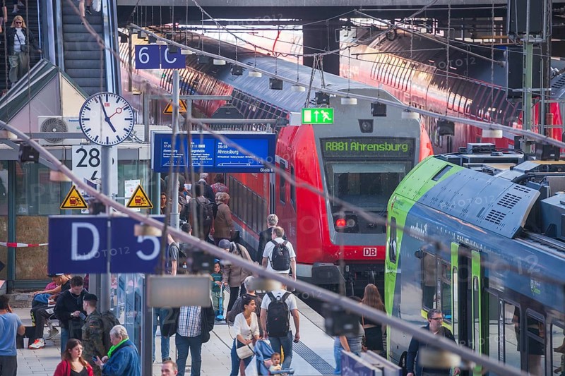 Platform with local trains at Hamburg Central Station, Germany, Europe