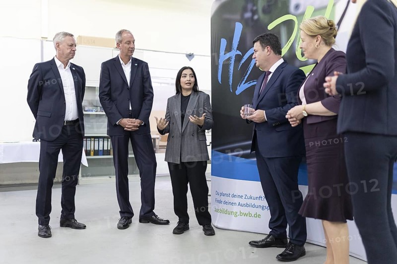 Reem Alabali-Radovan, Member of the German Bundestag (SPD) speaks together with Hubertus Heil (SPD), Federal Minister of Labour and Social Affairs, and Franziska Giffey (SPD), Senator for Economic Affairs of Berlin, during a visit to the training centre of Berliner Wasserbetriebe in Berlin, 29.05.2024