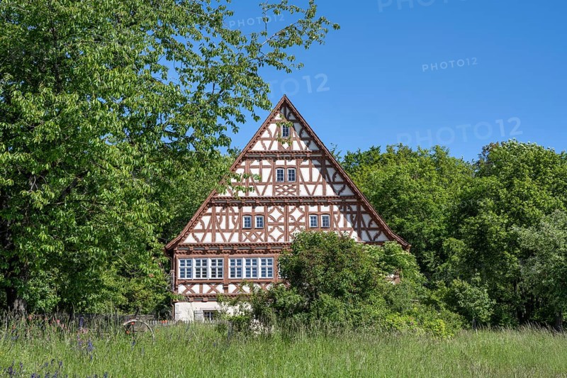 Traditionally built, old half-timbered house, Gasthaus Ochsen, open-air museum Neuhausen ob Eck, district of Tuttlingen, Baden-Wuerttemberg, Germany, Europe