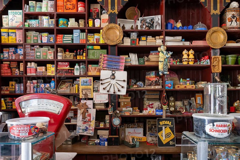 Old, traditional general shop, corner shop, with various shop articles, Pfeiffer department stores', built in 1852 original location: Stetten am kalten Markt, Sigmaringen district, Neuhausen ob Eck open-air museum, Tuttlingen district, Baden-Wuerttemberg, Germany, Europe