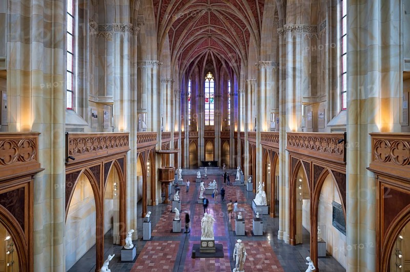 Interior, plaster figures, art objects, visitors, Friedrichswerder Church, architect Karl Friedrich Schinkel, Berlin, Germany, Europe