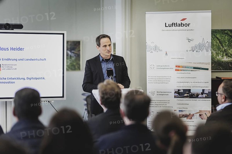 Klaus Heider, Head of Department 'Rural Development, Digital Policy and Innovation' at the BMEL, photographed during the opening ceremony of the drone delivery service 'Marktschwalbe' in Wusterhausen/Dosse, 31 May 2024 / Photographed on behalf of the Federal Ministry of Agriculture and Food