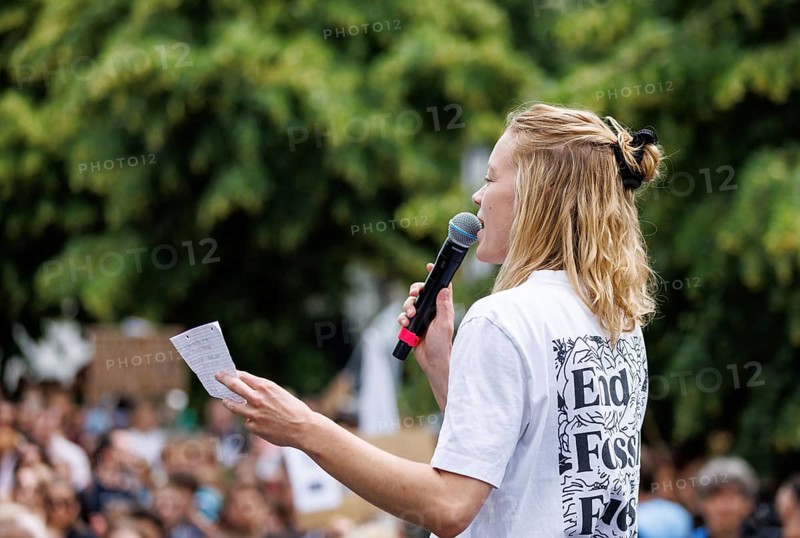 Carla Reemtsma, climate protection activist from Fridays For Future, during a reder for the climate strike for the EU elections in Berlin, 31 May 2024
