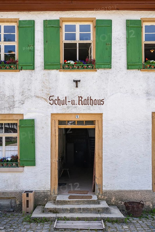 Detailed view of a traditionally built old schoolhouse, also the town hall, built in 1830, original location: Bubsheim, district of Tuttlingen, open-air museum Neuhausen ob Eck, district of Tuttlingen, Baden-Wuerttemberg, Germany, Europe