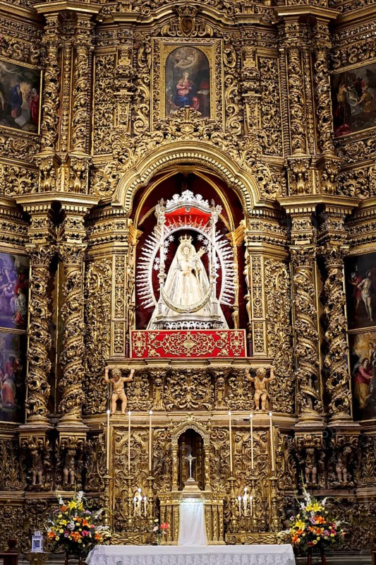 Church Iglesia de Nuestra Senora de la Concepcion, San Cristobal de La Laguna, Tenerife, Canary Islands, Spain, Europe, Magnificent altar with gold-decorated images of saints and statues in a church, Europe