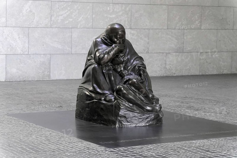 Pieta by Kaethe Kollwitz in the Schinkelbau Neue Wache unter den Linden in Berlin, Berlin, Germany, Europe, bronze sculpture of a mother with a child in mourning standing in Berlin, Europe
