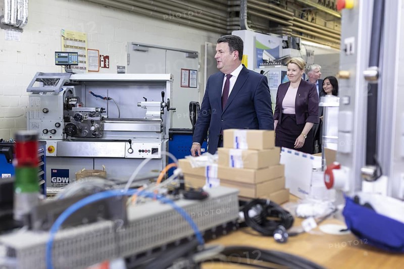 Hubertus Heil (SPD), Federal Minister of Labour and Social Affairs and Franziska Giffey (SPD), Senator for Economic Affairs of Berlin, during a visit to the training centre of Berliner Wasserbetriebe in Berlin, 29.05.2024