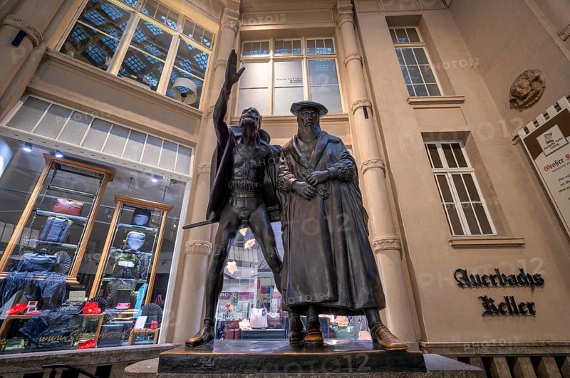 Group of figures, Auerbach's Cellar scene from Goethe's Faust, Mephisto, Maedler Passage, shopping arcade, shopping centre, shopping mall, shopping passage, Leipzig, Saxony, Germany, Europe