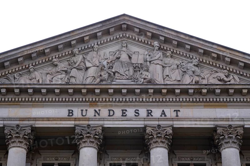 Lettering and relief in the tympanum above the main portal of the Bundesrat, Berlin, Germany, Europe