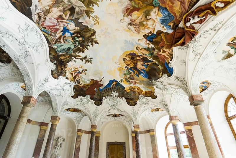 Garden Hall, fresco, ceiling painting by Tiepolo, Wuerzburg Residence, UNESCO World Heritage Site, Wuerzburg, Lower Franconia, Franconia, Bavaria, Germany, Europe