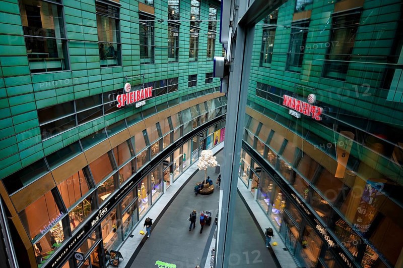 Petersbogen, casino, logo, mirroring, shopping arcade, arcade, shopping centre, shopping arcade, Leipzig, Saxony, Germany, Europe