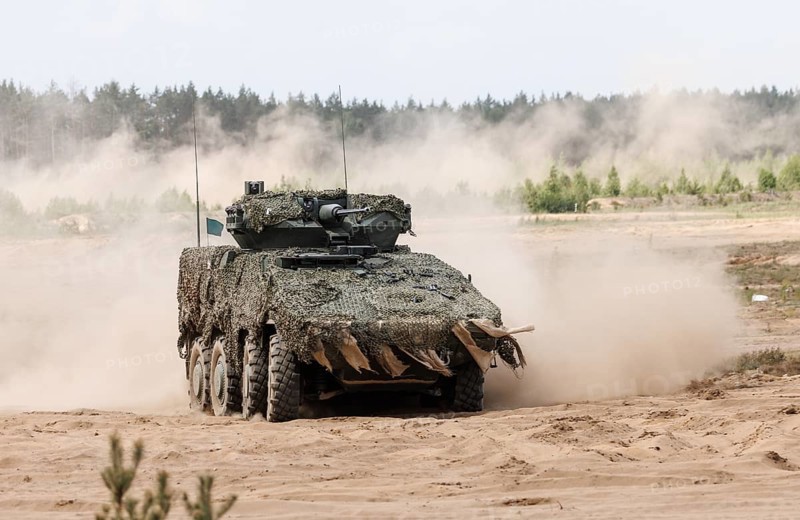 A Boxer armoured transport vehicle, photographed during the NATO Steadfast Defender large-scale manoeuvre and the German part of the exercise, Quadriga 2024, in Pabrade, 29.05.2024