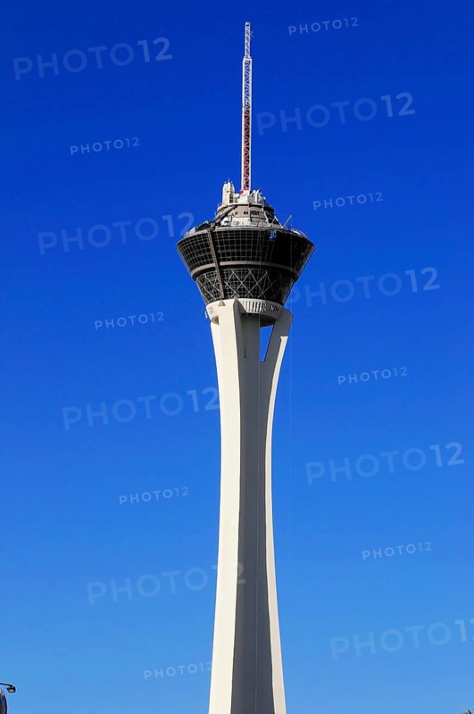 Las Vegas, Nevada, USA, North America, Big TV tower in front of a cloudless, bright blue sky, Las Vegas Strip, North America