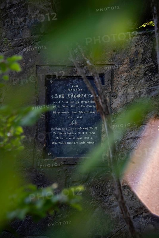 Commemorative plaque for Carl Loebbecke, who created the Loebbeckestieg, a ridgeway on the Teufelsmauer, Blankenburg, Saxony-Anhalt, Germany, Europe