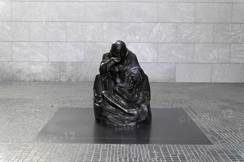 Pieta by Kaethe Kollwitz in the Schinkelbau Neue Wache unter den Linden in Berlin, Berlin, Germany, Europe, A bronze sculpture in Berlin that sits pensively and depicts human emotions, Europe