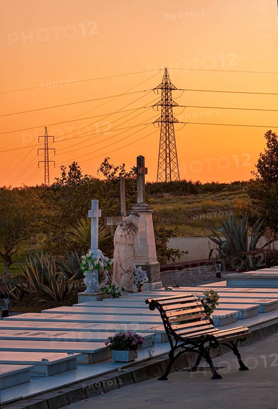 Large cemetery with tombs and religious symbols in Chiclana, Andalusia, Spain, Europe