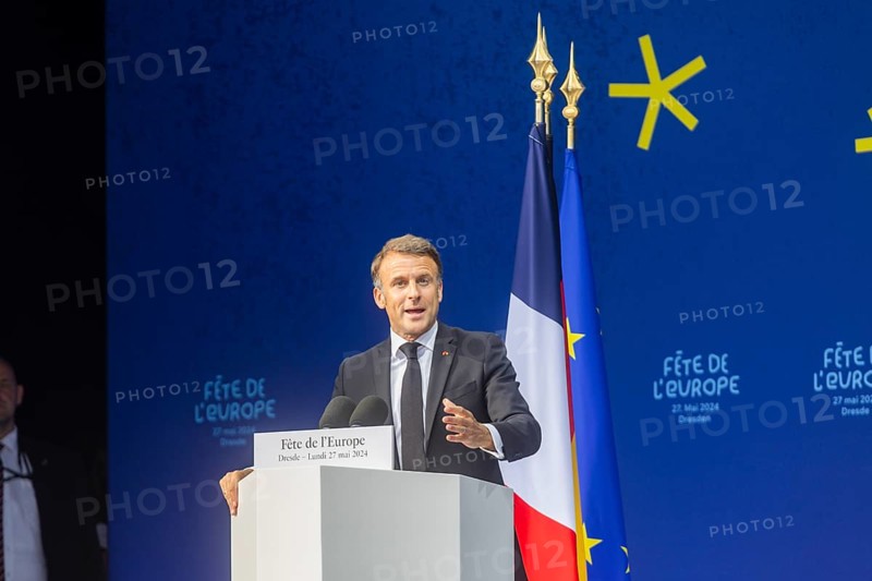 French President Emmanuel Macron visits the Federal Republic of Germany at the invitation of Federal President Frank-Walter Steinmeier and stops off in Dresden. Here he attends the Fete de l'Europe and delivers his speech on Europe, Dresden, Saxony, Germany, Europe