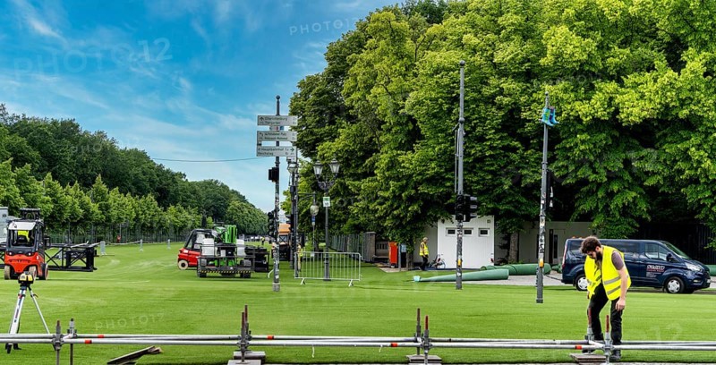 Brandenburg Tor and Strasse des 17. Juni, preparations for the fan mile on the occasion of the European Football Championship 2024, Berlin, Germany, Europe