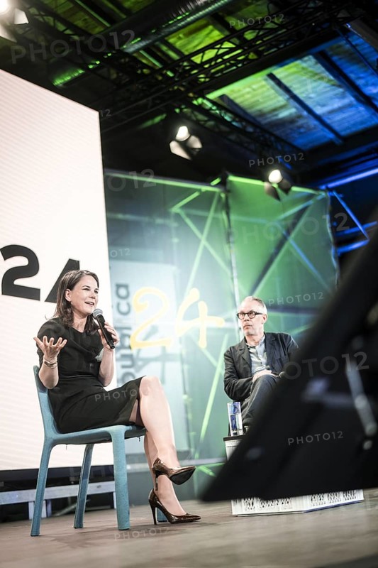 Berlin, 27.05.2024. Foreign Minister Annalena Baerbock (Buendnis90/Die Gruenen) speaks on stage with Johnny Haeusler at the Republica digital trade fair
