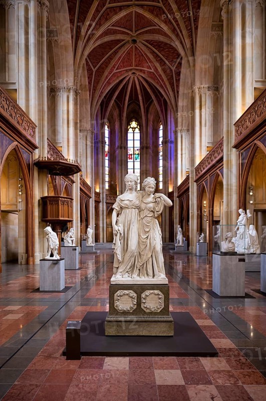 Interior view, double statue of Princesses Luise and Friederike of Prussia by Johann Gottfried Schadow, Friedrichswerder Church, architect Karl Friedrich Schinkel, Berlin, Germany, restored in 2023, Europe