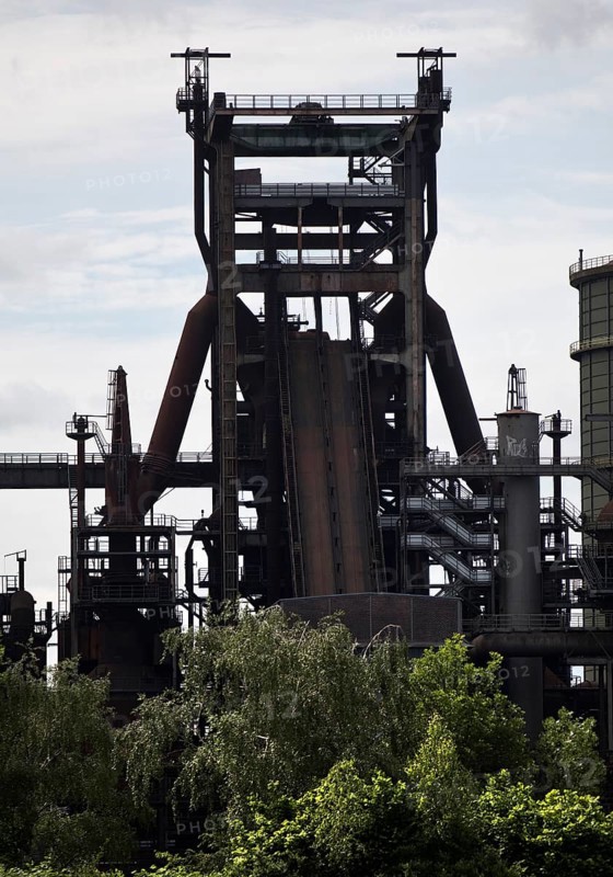 View of the listed Phoenix-West blast furnace from the Hympendahl spoil tip, Hoerde, Dortmund, North Rhine-Westphalia, Germany, Europe