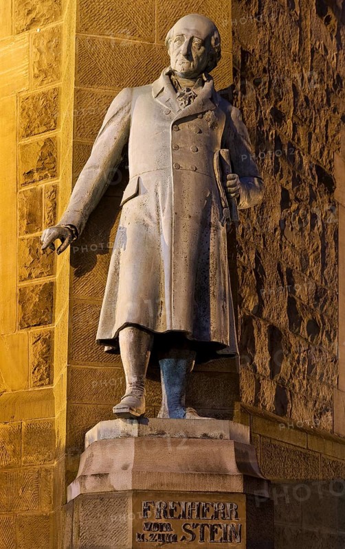 Heinrich Friedrich Karl Reichsfreiherr vom und zum Stein, statue at the town hall in Wetter (Ruhr), Ruhr area, North Rhine-Westphalia, Germany, Europe