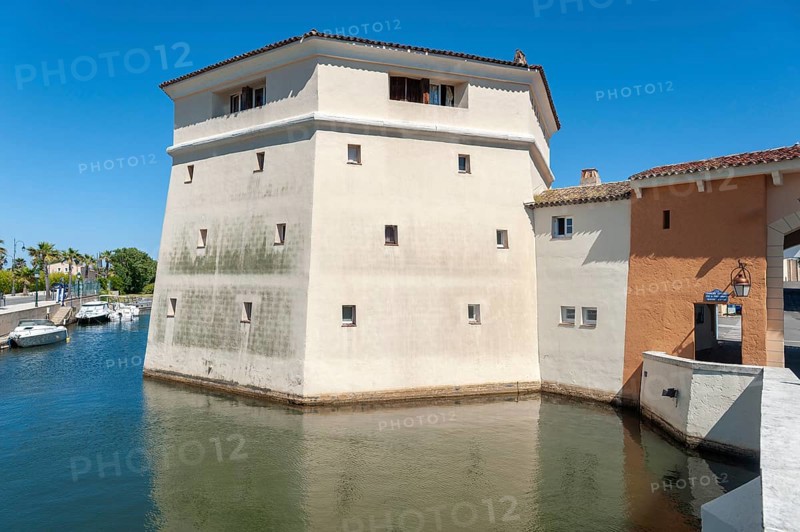 The bachelor tower, Tour des Celibataires, at the Pont de la Poteme bridge, Port Grimaud, Var, Provence-Alpes-Cote d Azur, France, Europe