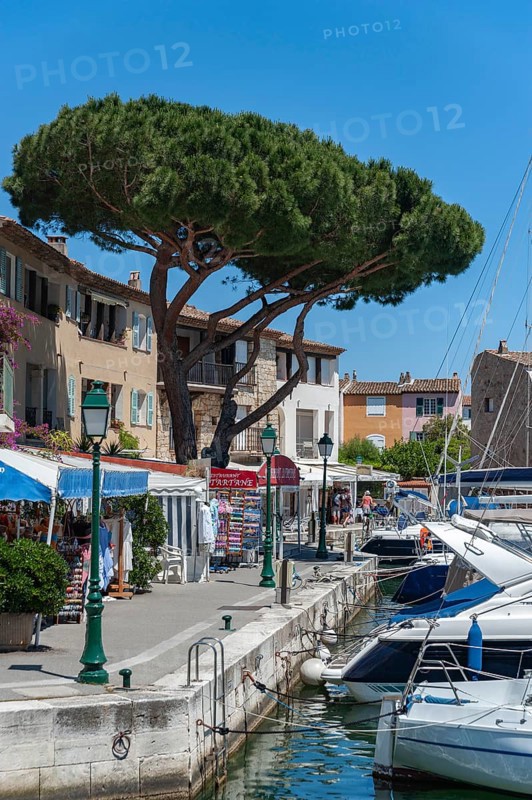 Townscape near Rue de l'Octogne with shops selling souvenirs and bric-a-brac, Port Grimaud, Var, Provence-Alpes-Cote d Azur, France, Europe