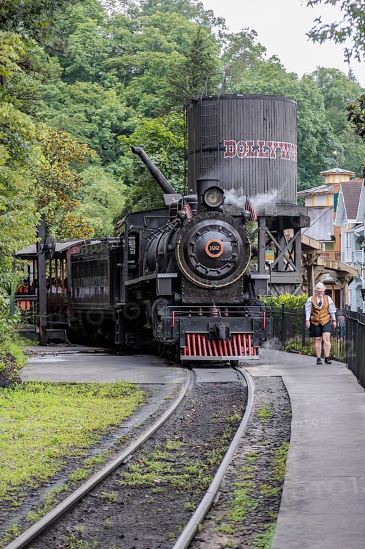 Dollywood Express steam locomotive carries guests throughout the Dollywood amusement park in Pigeon Forge, TN, United States of America, USA, North America