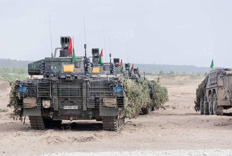 Cougar infantry fighting vehicles are camouflaged and deployed as part of the NATO Steadfast Defender large-scale manoeuvre and the German part of the exercise, Quadriga 2024, in Pabrade, 29.05.2024