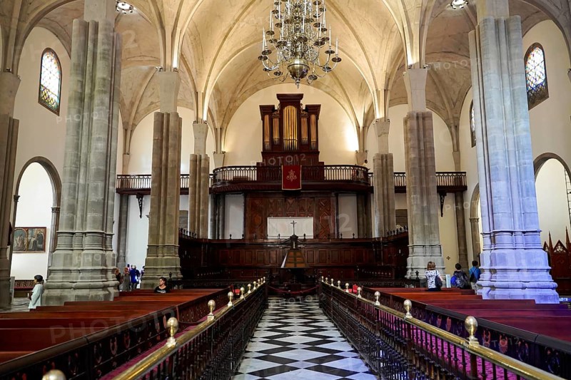 Church Iglesia de Nuestra Senora de la Concepcion, San Cristobal de La Laguna, Tenerife, Canary Islands, Spain, Europe, Spacious interior of a church with an imposing organ and Gothic architecture, Europe