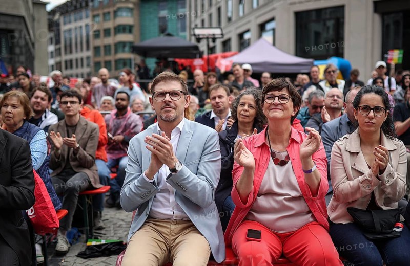SPD rally for the European elections. Here, SPD Chairwoman Saskia Esken with MEP Matthias Ecke. Leipzig, 01.06.2024