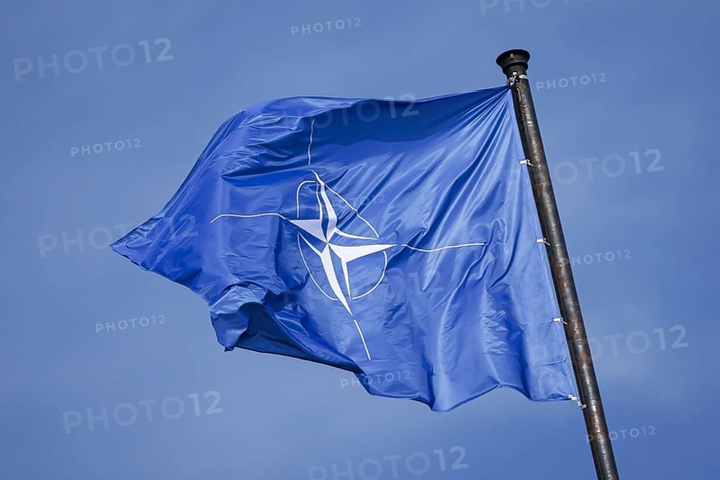The NATO flag flies on the roof of Palais Czernin during the NATO meeting of foreign ministers Prague, 31 May 2024