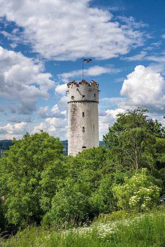 The defence defence tower built in 1425, called Mehlsack, in the historic old town of Ravensburg, Ravensburg district, Baden-Wuerttemberg, Germany, Europe