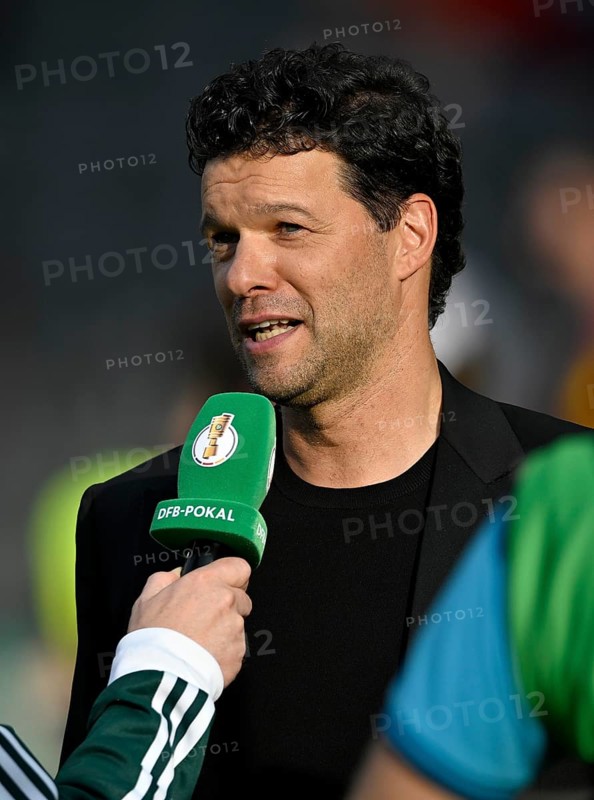 Michael Ballack portrait, in interview Microphone Micro Logo, 81st DFB Cup Final 2024, Olympiastadion Berlin, Germany, Europe