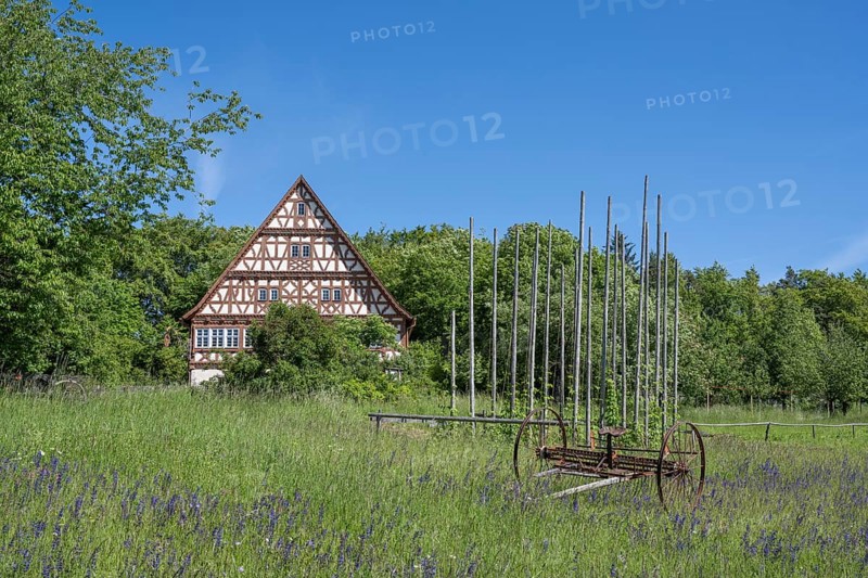 Traditionally built, old half-timbered house, Gasthaus Ochsen, open-air museum Neuhausen ob Eck, district of Tuttlingen, Baden-Wuerttemberg, Germany, Europe