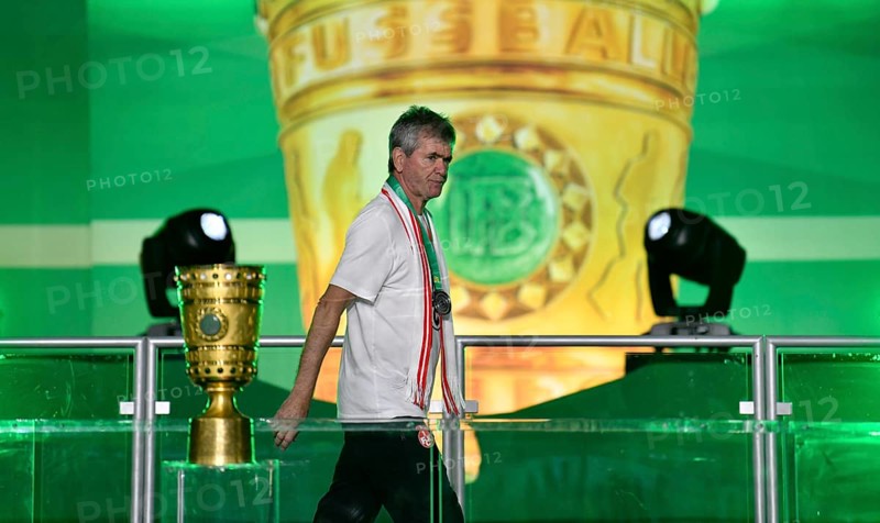 Coach of 1. FC Kaiserslautern Friedhelm Funkel walks past the cup in disappointment, 81st DFB Cup Final 2024, Olympiastadion Berlin, Germany, Europe