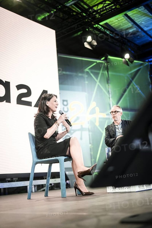 Berlin, 27.05.2024. Foreign Minister Annalena Baerbock (Buendnis90/Die Gruenen) speaks on stage with Johnny Haeusler at the Republica digital trade fair