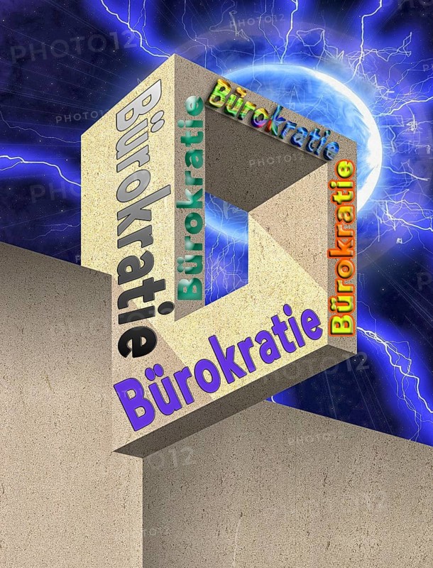Symbolic image, German bureaucracy, EU bureaucracy, inefficiently cumbersome, expensive approval procedures for investments, complicated laws, digitalisation of administration, confusing paths, outdated processes, dusty authorities, business-to-government market, old-style offices, antiquated filing systems, analogue printouts, paper chaos, outdated IT systems, future fields of data processing, affected military, economy, trade, financial world, Brussels, Germany digitally backward, endless jungle of paragraphs