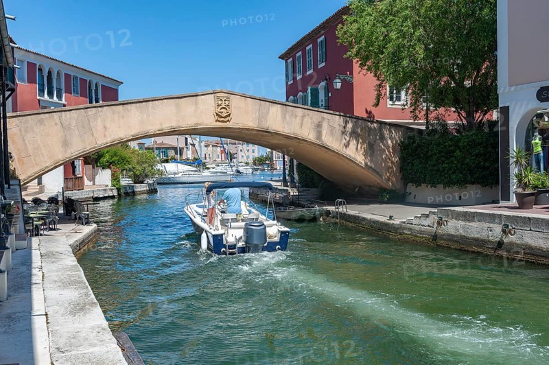 Townscape with the Pont principal du port grimaud, Port Grimaud, Var, Provence-Alpes-Cote d Azur, France, Europe