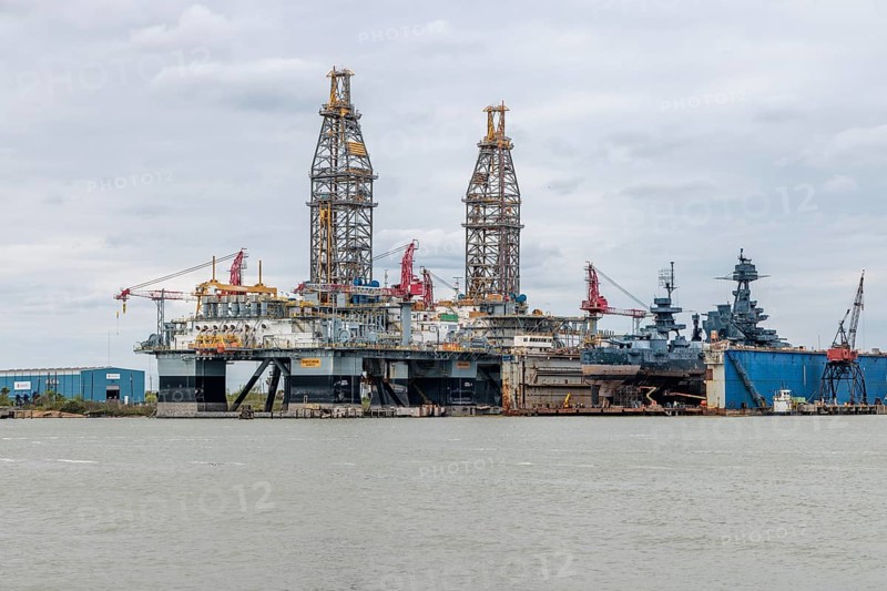 ENSCO 8506 offshore oil drilling platform rig in the Port of Galveston, Texas, United States of America, USA, North America