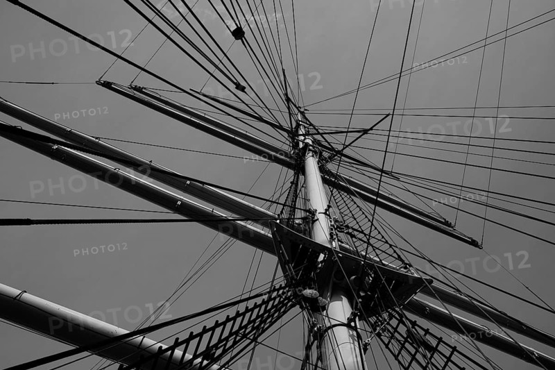 Old sailing ship in the Hamburg Harbour Museum, black and white, Hanseatic City of Hamburg, Germany, Europe