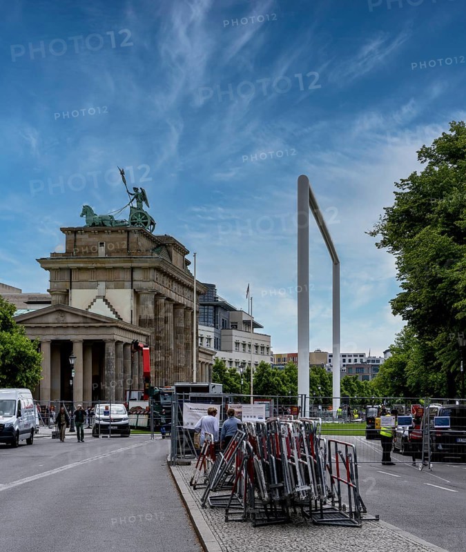 Brandenburg Tor and Strasse des 17. Juni, preparations for the fan mile on the occasion of the European Football Championship 2024, Berlin, Germany, Europe